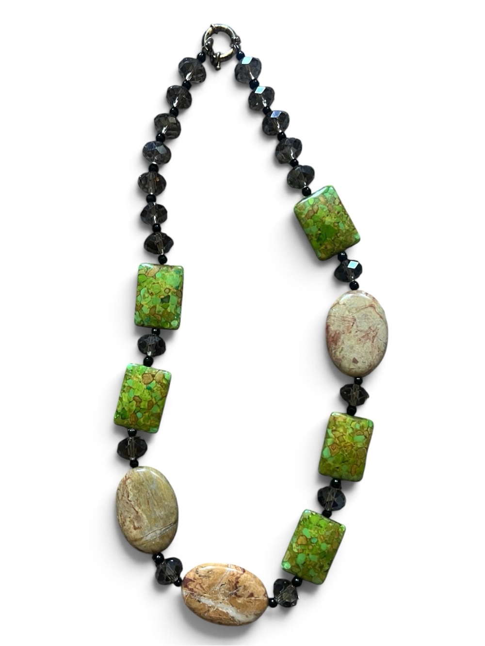 Green Mosaic Jasper and Earthstone Bead Necklace - Unbranded